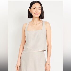 Old Navy Cropped Square-Neck Linen-Blend Top NWT